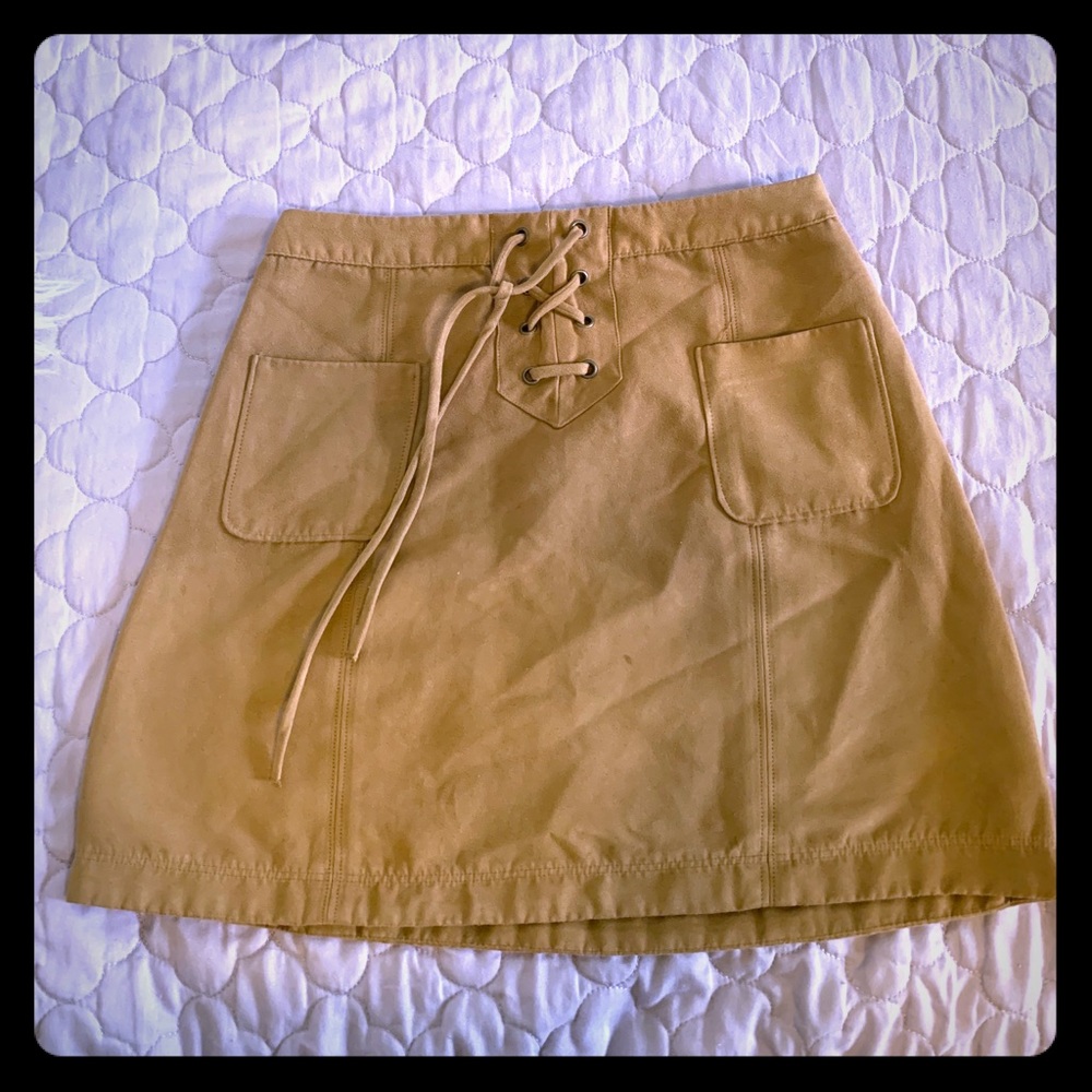 Tan lace up mini skirt